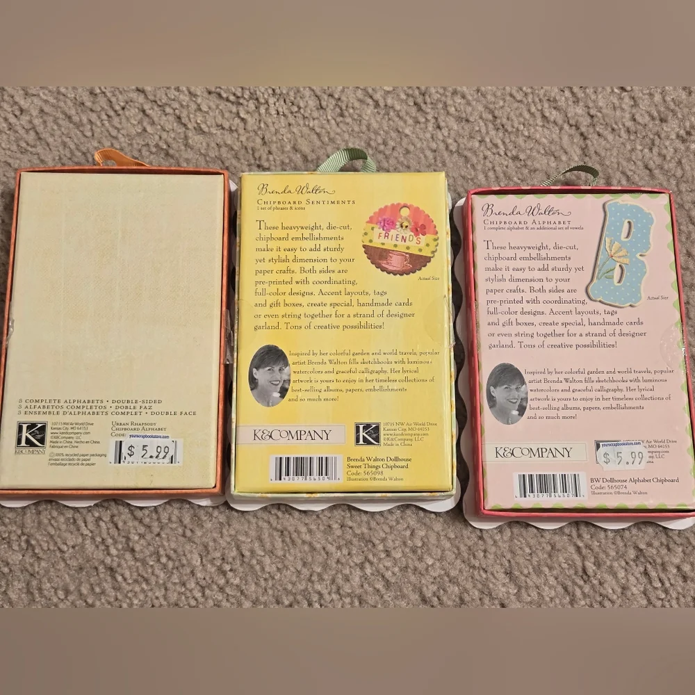 K & Company Chipboard Sets Bundle Of 3 Scrapbooking Paper Crafts